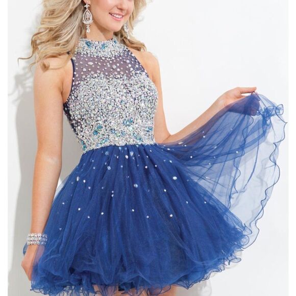 NWT Rachel Allen 6652 Navy Emebllished Short Prom Formal Dress 2 - Picture 14 of 14